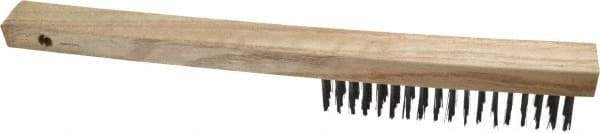 Weiler - 4 Rows x 18 Columns Curved Handle Steel Scratch Brush - 6" Brush Length, 14" OAL, 1" Trim Length, Wood Curved Handle - Top Tool & Supply