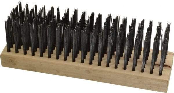 Weiler - 6 Rows x 19 Columns Steel Scratch Brush - 7" Brush Length, 7-1/4" OAL, 1-5/8" Trim Length, Wood Straight Handle - Top Tool & Supply