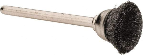 Weiler - 5/8" Diam, 1/8" Shank Crimped Wire Steel Cup Brush - 0.003" Filament Diam, 1/4" Trim Length, 37,000 Max RPM - Top Tool & Supply
