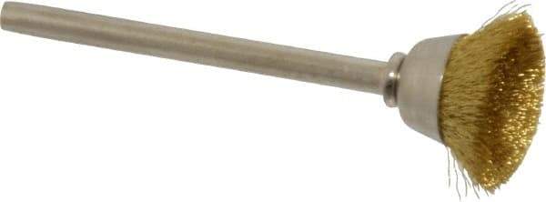 Weiler - 5/8" Diam, 1/8" Shank Crimped Wire Brass Cup Brush - 0.003" Filament Diam, 1/4" Trim Length, 37,000 Max RPM - Top Tool & Supply