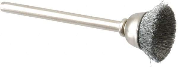 Weiler - 5/8" Diam, 1/8" Shank Crimped Wire Steel Cup Brush - 0.005" Filament Diam, 1/4" Trim Length, 37,000 Max RPM - Top Tool & Supply