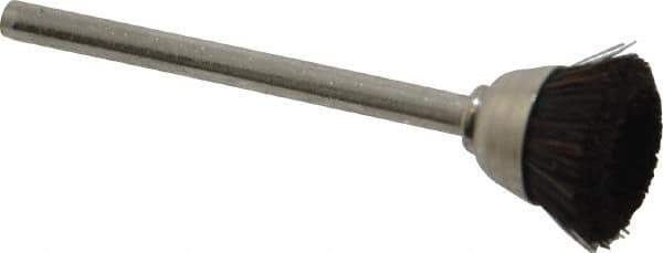 Weiler - 9/16" Diam, 1/8" Shank Straight Wire Hair Cup Brush - 0.003" Filament Diam, 1/4" Trim Length, 37,000 Max RPM - Top Tool & Supply