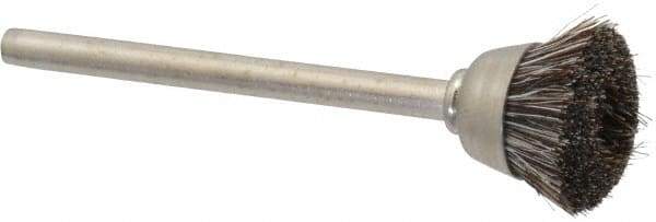 Weiler - 9/16" Diam, 1/8" Shank Straight Wire Hair Cup Brush - 0.003" Filament Diam, 1/4" Trim Length, 37,000 Max RPM - Top Tool & Supply