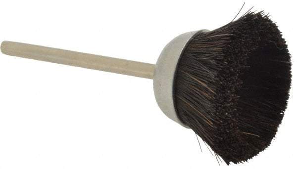 Weiler - 1" Diam, 1/8" Shank Straight Wire Hair Cup Brush - 0.003" Filament Diam, 7/16" Trim Length, 25,000 Max RPM - Top Tool & Supply