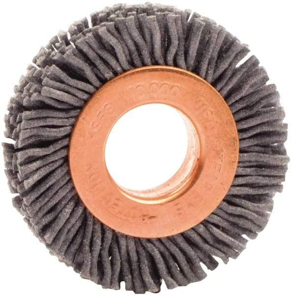 Weiler - 1-1/2" OD, 1/2" Arbor Hole, Nylon Wheel Brush - 3/8" Face Width, 1/4" Trim Length, 0.035" Filament Diam, 10,000 RPM - Top Tool & Supply