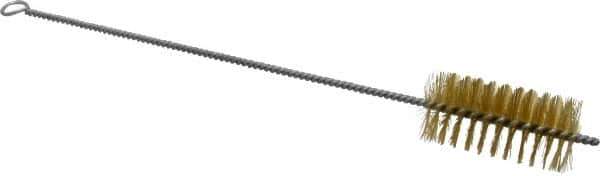 Schaefer Brush - 3" Long x 1-1/2" Diam Brass Long Handle Wire Tube Brush - Single Spiral, 15" OAL, 0.008" Wire Diam, 3/8" Shank Diam - Top Tool & Supply