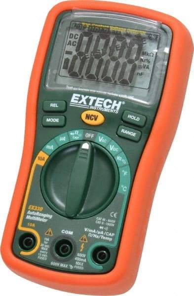 Extech - EX330, CAT III, 600 VAC/VDC, Digital Auto Ranging Multimeter - 40 mOhm, Measures Voltage, Capacitance, Current, Frequency, Resistance, Temperature - Top Tool & Supply