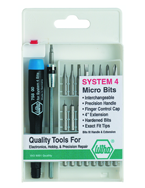 27 Piece - System 4 Micro Bit Interchangeable Set - #75991 - Includes: Handle and Slotted; Phillips; Torx®; Hex Inch Micro Bits. 105mm Bit Extension - In Compact Fold Out Box - Top Tool & Supply