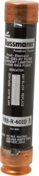 Cooper Bussmann - 250 VDC, 600 VAC, 60 Amp, Time Delay General Purpose Fuse - Fuse Holder Mount, 5-1/2" OAL, 20 at DC, 200 (RMS) kA Rating, 27mm Diam - Top Tool & Supply