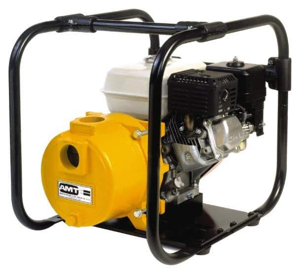 American Machine & Tool - 5.5 HP, 3,600 RPM, 2 Port Size, 1 Solids Handling, Honda OHV, Self Priming Engine Pump - Cast Iron, 3.8 Quart Tank Size, Buna-N and Silicon Carbide Shaft Seal, Stainless Steel Shaft Sleeve - Top Tool & Supply