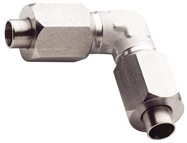 Made in USA - 1-1/2" Tube OD, 37° Stainless Steel Flared Tube Union Elbow - 1-7/8-12 UNF, Flare x Flare Ends - Top Tool & Supply