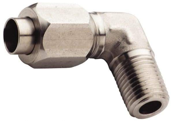 Made in USA - 1" Tube OD, 37° Stainless Steel Flared Tube Male Elbow - 3/4-14 NPTF, Flare x MNPTF Ends - Top Tool & Supply