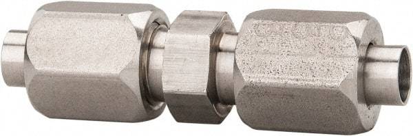 Made in USA - 3/4" Tube OD, 37° Stainless Steel Flared Tube Union - 1-1/16-12 UNF, Flare x Flare Ends - Top Tool & Supply