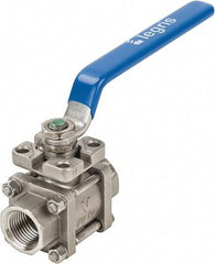 Legris - 1-1/2" Pipe, Full Port, Stainless Steel Standard Ball Valve - 3 Piece, Inline - One Way Flow, FBSPP x FBSPP Ends, Lever Handle, 244 WOG - Top Tool & Supply