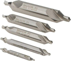 Magafor - 5 Piece, #1 to 5, 1/8 to 7/16" Body Diam, 3/64 to 3/16" Point Diam, Plain Edge, High Speed Steel Combo Drill & Countersink Set - 60° Incl Angle, 0.067 to 0.256" Point Length, 1/8 to 2-3/4" OAL, Double End, 115 Series Compatibility - Top Tool & Supply