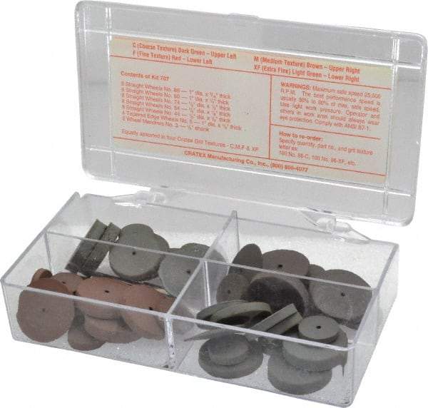 Cratex - 38 Piece Rubberized Small Abrasive Wheel Set - Mounted on 1/8" Diam Shank, Mandrels Included - Top Tool & Supply