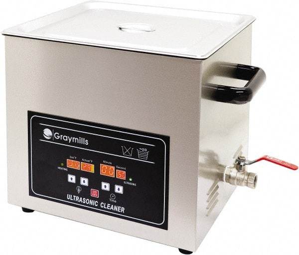 Graymills - Bench Top Water-Based Ultrasonic Cleaner - 7.9 Gal Max Operating Capacity, 304 Stainless Steel Tank, 393.7mm High x 21" Long x 13" Wide, 120 Input Volts - Top Tool & Supply