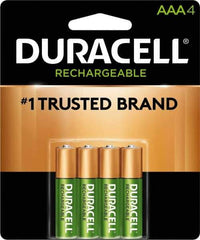 Duracell - Size AAA, NiMH, 4 Pack, Standard Battery - 1.2 Volts, Button Tab Terminal, 61951-2:2003-04 - Top Tool & Supply