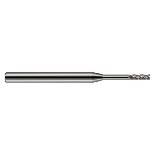 Miniature End Mills - Long Reach, Standard Flute - 0.0600″ Cutter Diameter × 0.1800″ Length of Cut × 0.7200″ Reach Carbide Square End Mill, 4 Flutes - Exact Industrial Supply