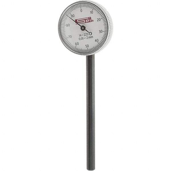 SPI - 2mm Range, 0-100 Dial Reading, 0.001" Graduation Dial Drop Indicator - 1.55" Dial, 2mm Range per Revolution, Includes NPL Traceability Certification - Top Tool & Supply