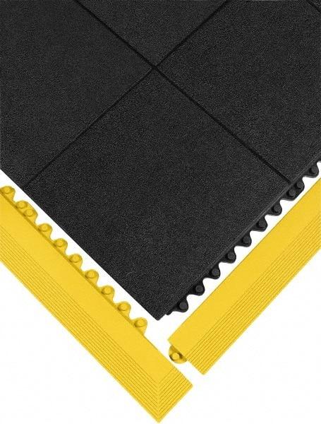 Wearwell - 39" Long x 3" Wide x 5/8" Thick, Anti-Fatigue Modular Matting Ramp Edge - Female, Yellow, For Dry & Wet Areas, Series 572 - Top Tool & Supply