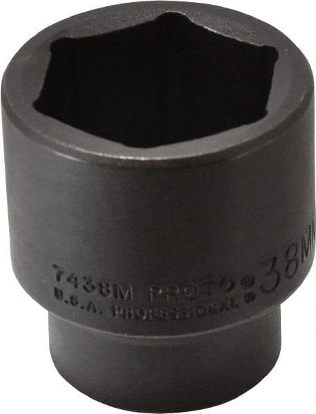 Proto - 1/2" Drive 38mm Standard Impact Socket - 6 Points, 2-3/8" OAL - Top Tool & Supply