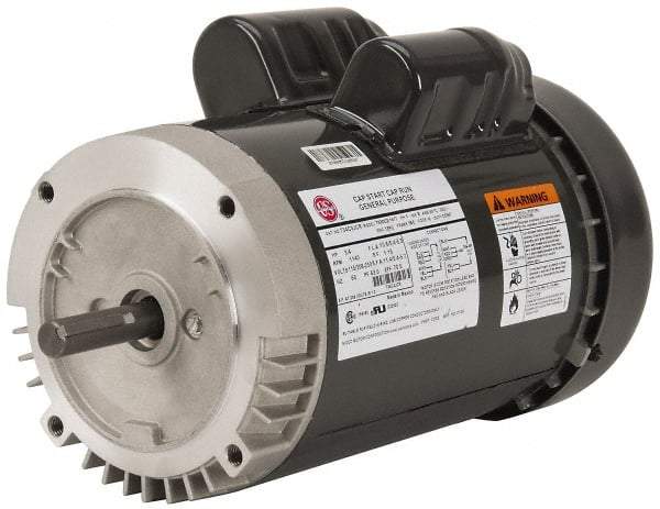 US Motors - 3/4 hp, TEFC Enclosure, No Thermal Protection, 1,140 RPM, 115/230 Volt, 60 Hz, Single Phase Capacitor Start-Cap Run Motor - Size 56C Frame, C-Face Mount, 1 Speed, Ball Bearings, 12.2/6.1 Full Load Amps, B Class Insulation, Reversible - Top Tool & Supply