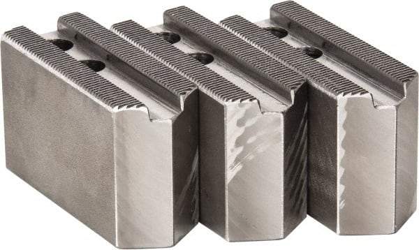 H & R Manufacturing - 1.5mm x 60° Serrated Attachment, Square Soft Lathe Chuck Jaw - 3 Jaws, Steel, 0.787" Btw Mount Hole Ctrs, 3-1/8" Long x 1-1/4" Wide x 2" High, 0.472" Groove, 10mm Fastener - Top Tool & Supply