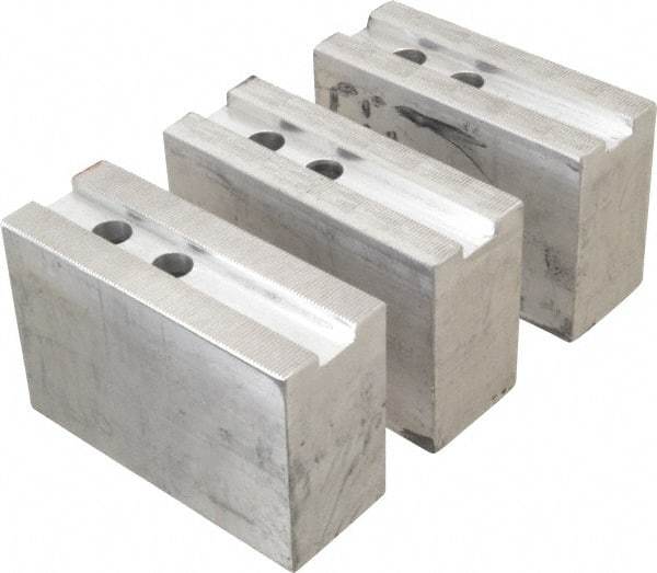 H & R Manufacturing - 1.5mm x 60° Serrated Attachment, Square Soft Lathe Chuck Jaw - 3 Jaws, Aluminum, 1.181" Btw Mount Hole Ctrs, 5-1/4" Long x 2" Wide x 3-1/2" High, 0.71" Groove, 14mm Fastener - Top Tool & Supply