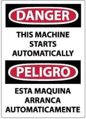 NMC - "Danger - This Machine Starts Automatically", 14" Long x 10" Wide, Pressure-Sensitive Vinyl Safety Sign - Rectangle, 0.004" Thick, Use for Accident Prevention - Top Tool & Supply