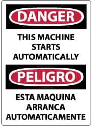 NMC - "Danger - This Machine Starts Automatically", 20" Long x 14" Wide, Rigid Plastic Safety Sign - Rectangle, 0.05" Thick, Use for Accident Prevention - Top Tool & Supply