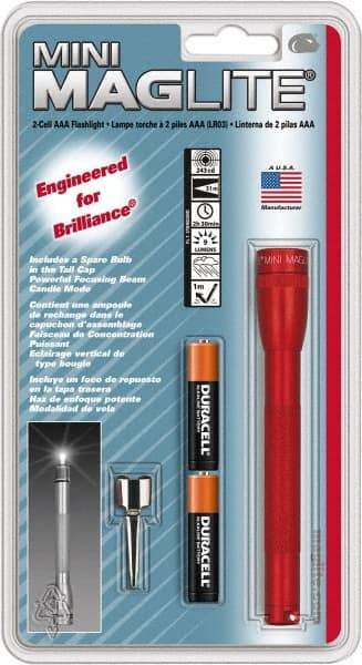 Mag-Lite - Krypton Bulb, 9 Lumens, Mini Flashlight - Red Aluminum Body, 2 AAA Alkaline Batteries Included - Top Tool & Supply