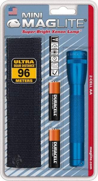 Mag-Lite - Krypton Bulb, 14 Lumens, Industrial/Tactical Flashlight - Blue Aluminum Body, 2 AA Alkaline Batteries Included - Top Tool & Supply