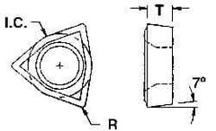 Everede Tool - WCGT215 Grade CS2 Carbide Boring Insert - Uncoated, 80° Trigon, 7° Relief Angle, 1/4" Inscr Circle, 3/32" Thick, 1/64" Corner Radius - Top Tool & Supply