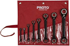 Proto - 8 Piece, 7/32" x 9/32" to 1" x 1-1/8", 12 Point Ratcheting Box Wrench Set - Inch Measurement Standard, Black/Chrome Finish, Comes in Pouch - Top Tool & Supply