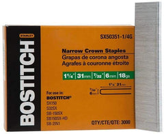 Stanley Bostitch - 1-1/4" Long x 7/32" Wide, 18 Gauge Crowned Construction Staple - Steel, Galvanized Finish - Top Tool & Supply