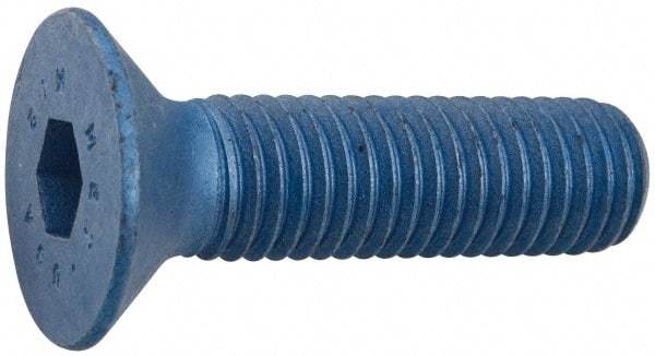 Metric Blue - M8x1.25 Metric Coarse Hex Socket Drive, 90° Flat Screw - Grade 12.9 Alloy Steel, Metric Blue Finish, Fully Threaded, 30mm OAL - Top Tool & Supply