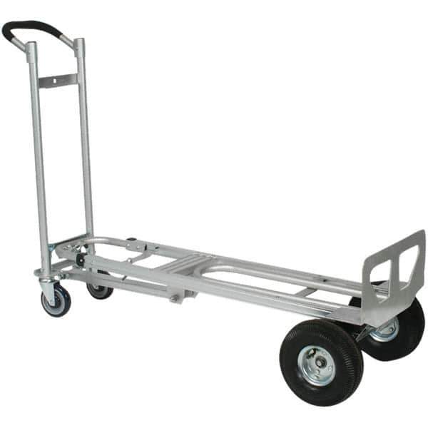 Wesco Industrial Products - 750 Lb Capacity 52" OAH 3 Position Hand Truck - 12 x 51" Base Plate, Continuous Handle, Aluminum, Full Pneumatic Wheels - Top Tool & Supply