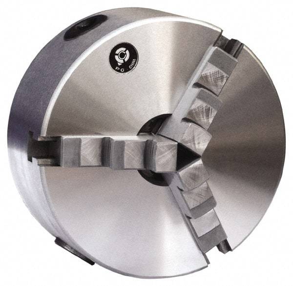 Gibraltar - 3 Jaws, 10" Diam, Self Centering Manual Lathe Chuck - Plain Back Mount Spindle, Reversible, 1,600 Max RPM, 3.1496" Through Hole Diam, 0.0016" Axial Runout, 0.0016" Radial Runout, Cast Iron - Top Tool & Supply