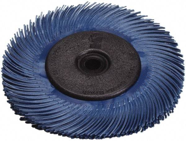 3M - 6" Diam, 7/16" Max Face Width, Plain Hole Radial Bristle Brush - 400 Grit, Super Fine Grade, 10,000 Max RPM, Blue - Top Tool & Supply