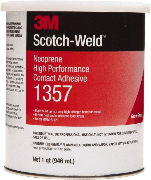 3M - 1 Qt Can Green Contact Adhesive - 1357 1QT HIGH PERFRMNC SCOTCHGRIP CONTACT ADHESV - Top Tool & Supply