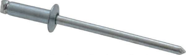 RivetKing - Size 44 Dome Head Steel Open End Blind Rivet - Steel Mandrel, 0.188" to 1/4" Grip, 1/4" Head Diam, 0.129" to 0.133" Hole Diam, 0.4" Length Under Head, 1/8" Body Diam - Top Tool & Supply