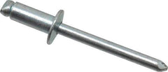 RivetKing - Size 64 Dome Head Steel Open End Blind Rivet - Steel Mandrel, 0.188" to 1/4" Grip, 3/8" Head Diam, 0.192" to 0.196" Hole Diam, 0.45" Length Under Head, 3/16" Body Diam - Top Tool & Supply