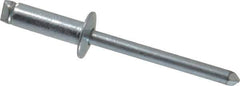 RivetKing - Size 66 Dome Head Steel Open End Blind Rivet - Steel Mandrel, 0.251" to 3/8" Grip, 3/8" Head Diam, 0.192" to 0.196" Hole Diam, 0.575" Length Under Head, 3/16" Body Diam - Top Tool & Supply