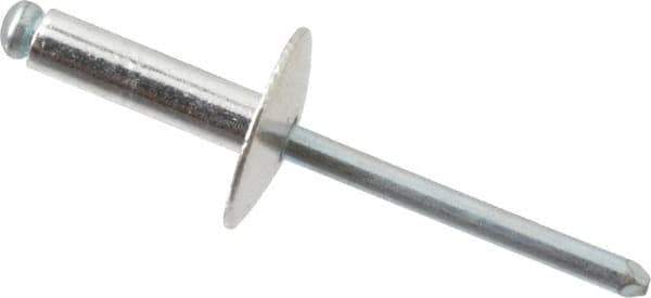 RivetKing - Size 68 Large Flange Dome Head Aluminum Open End Blind Rivet - Steel Mandrel, 0.376" to 1/2" Grip, 5/8" Head Diam, 0.192" to 0.196" Hole Diam, 0.7" Length Under Head, 3/16" Body Diam - Top Tool & Supply