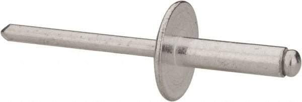 RivetKing - Size 68 Large Flange Dome Head Aluminum Open End Blind Rivet - Aluminum Mandrel, 0.376" to 1/2" Grip, 5/8" Head Diam, 0.192" to 0.196" Hole Diam, 0.7" Length Under Head, 3/16" Body Diam - Top Tool & Supply