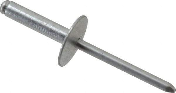 RivetKing - Size 610 Large Flange Dome Head Aluminum Open End Blind Rivet - Aluminum Mandrel, 0.501" to 5/8" Grip, 5/8" Head Diam, 0.192" to 0.196" Hole Diam, 0.825" Length Under Head, 3/16" Body Diam - Top Tool & Supply