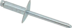 RivetKing - Size 66 Large Flange Dome Head Steel Open End Blind Rivet - Steel Mandrel, 0.251" to 3/8" Grip, 5/8" Head Diam, 0.192" to 0.196" Hole Diam, 0.575" Length Under Head, 3/16" Body Diam - Top Tool & Supply