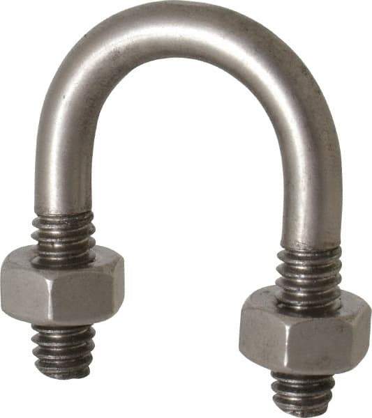 Made in USA - 1/4-20 UNC, 1-1/4" Long, Round U Bolt Clamp with No Mount Plate for 3/8" Pipe - 5/8" Thread Length, 3/4" Wide, Grade 304 Stainless Steel - Top Tool & Supply