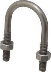 Made in USA - 1/4-20 UNC, 2" Long, Round U Bolt Clamp with No Mount Plate for 3/4" Pipe - 1" Thread Length, 1-1/8" Wide, Grade 304 Stainless Steel - Top Tool & Supply